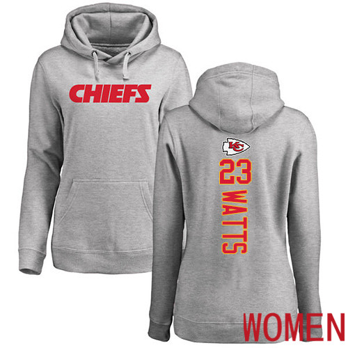 Women Football Kansas City Chiefs #23 Watts Armani Ash Backer Pullover Hoodie